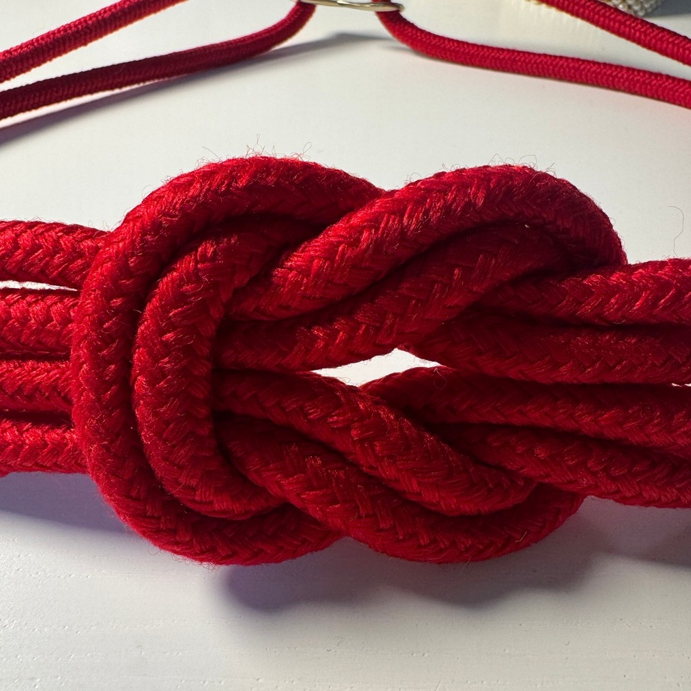 Vtg 80s Red Braided Rope Belt Sailor Knot Nautical Hook Eye Dopamine Maximalist